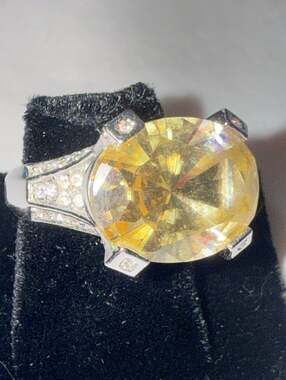 Nolan Miller Large Oval Simulated Yellow Topaz Crystal Cocktail Ring size 7